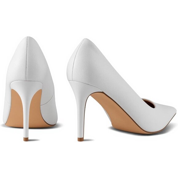 Women White Pointed Toe Slip-on Closed Toe 3 Inch Stiletto Pumps High Heels - Picture 8 of 8